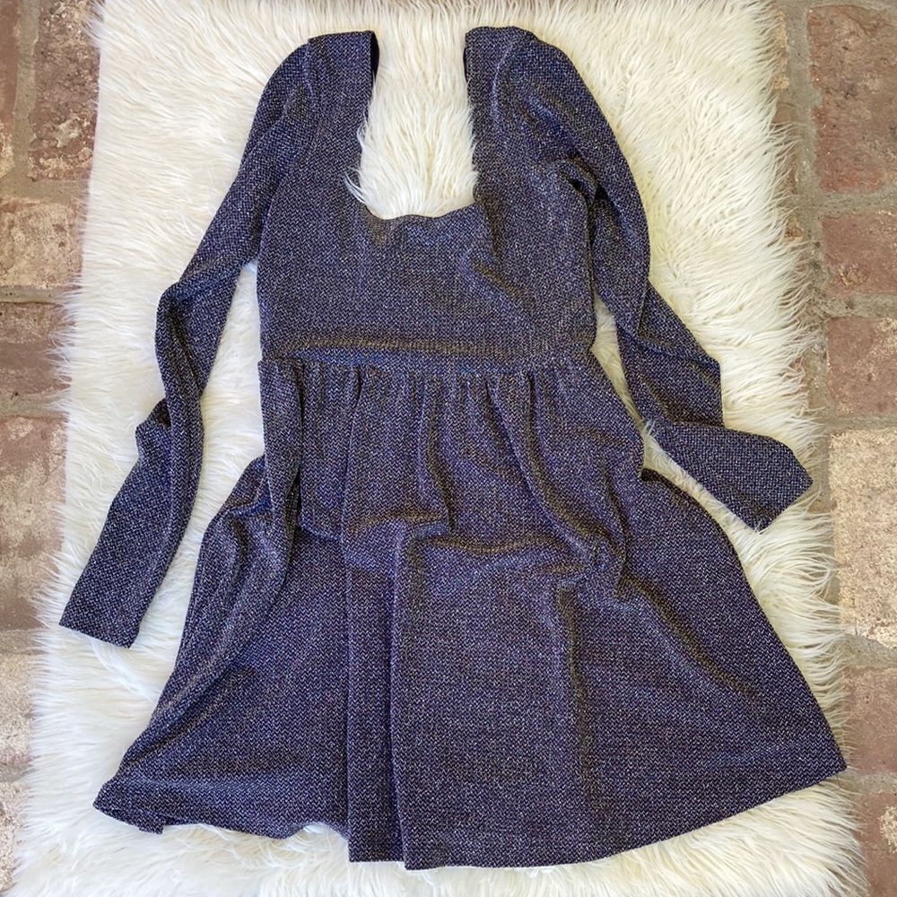 EUC Free People Long Sleeve Fit and Flare Shimmering Low Back Mini Dress Size S